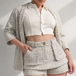 Blue Tweed Jacket Mini Skort Outfit Set Size 4 Petite Small Medium Bundle